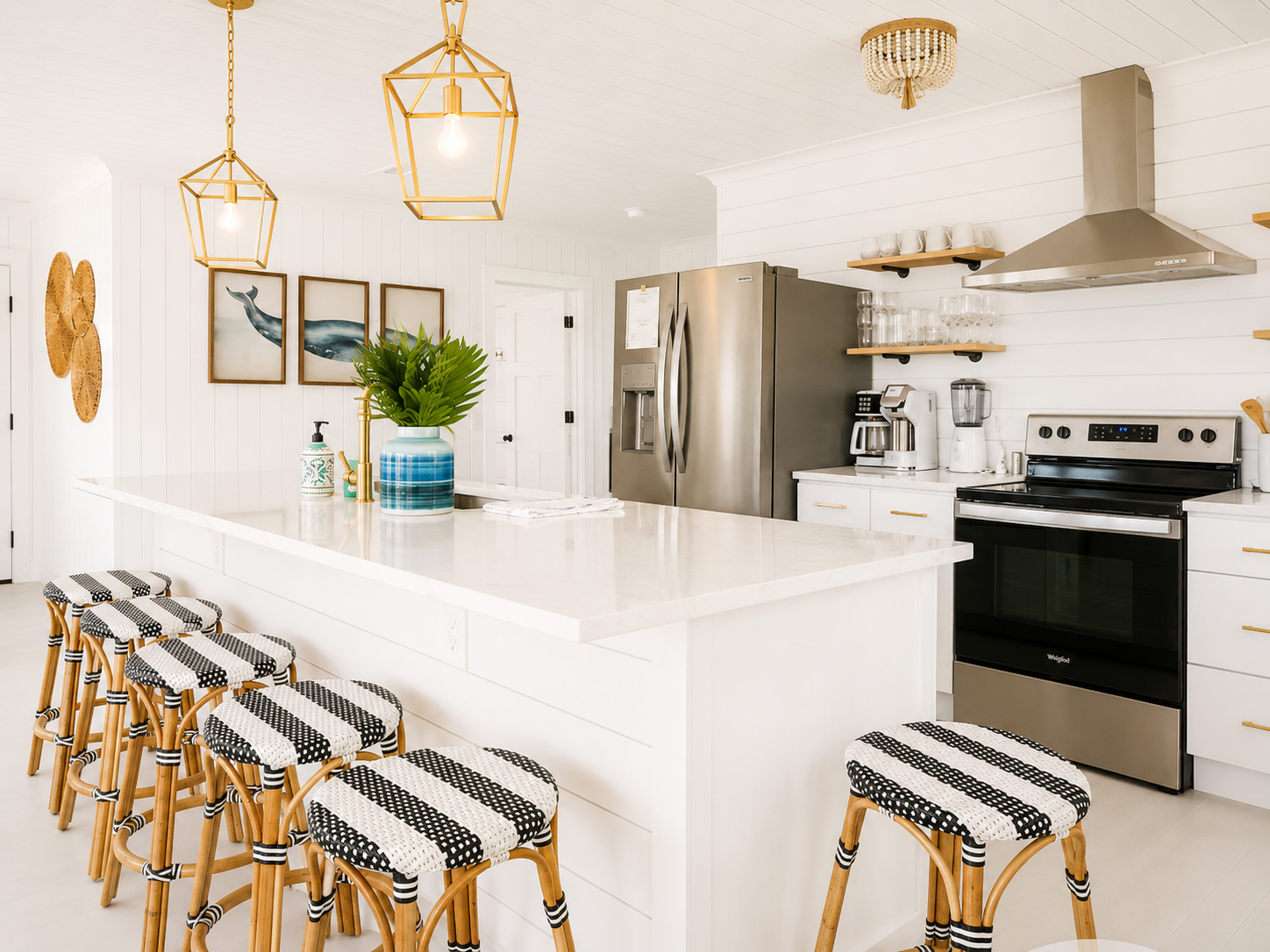 Bright, updated kitchen at The Blue Anchor with coastal finishes.